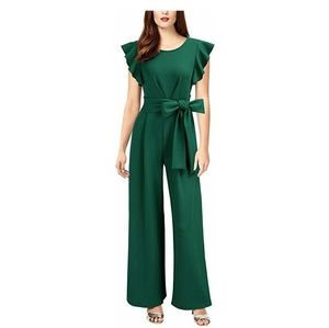 Classy ruffle sleeve belted jumpsuit - work attire size small (4-6).